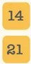 Íconos numéricos decorativos con los números 14 y 21 sobre fondo amarillo claro indicando las fechas de febrero.