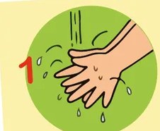 Ilustración del paso 3: manos enjuagándose bajo el chorro de agua, numeradas con el dígito 3.