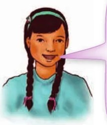 Ilustración de una niña indígena con trenzas y chompa celeste, personaje recurrente del manual que presenta el recuadro de nota/consejo sobre el uso de los signos de puntuación.