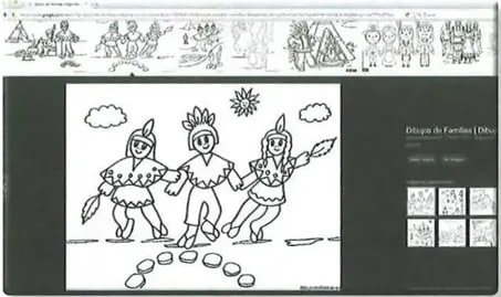 Galería de dibujos de familias en diferentes contextos culturales (líneas de familias con distintos atuendos)
