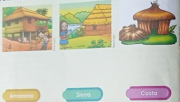 Tres ilustraciones familiares: abuelos juntos, familia comiendo, niño limpiando.