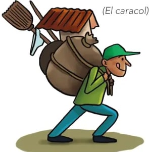 Ilustración de un niño cargando un caracol grande sobre la espalda (la del caracol).