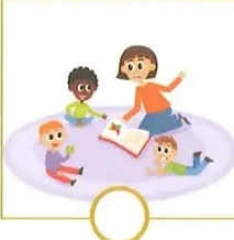 Niños con libros y útiles escolares (decoración).
