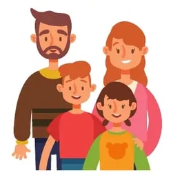 Tarjeta con una familia (papá, mamá, niño, niña) (FAMILY).