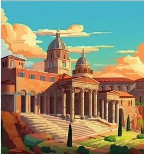 Ilustración de palacios o paisaje de la China Antigua.