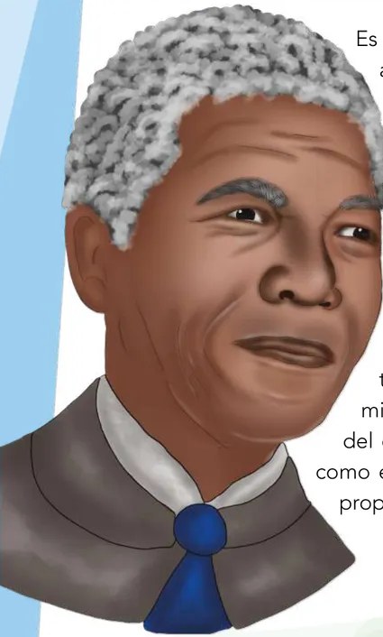 Retrato ilustrado de Desmond Tutu: hombre afrodescendiente mayor con cabello blanco, gafas, sonriente, con sotana negra y vestidura eclesiástica violeta.