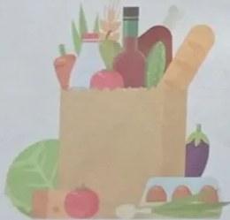 Ilustración de bolsa con alimentos saludables.