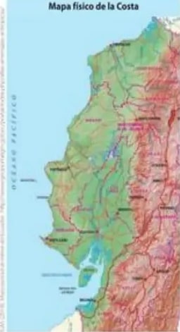 Mapa físico de la Costa del Ecuador.