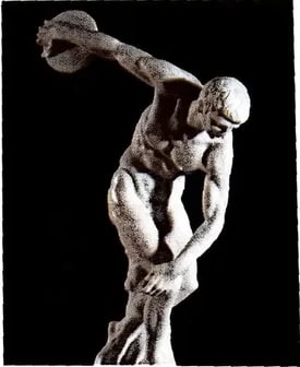 Imagen de un vaso griego antiguo con figura de un atleta olímpico.