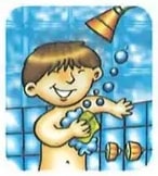 Niño bañándose y tijeras.