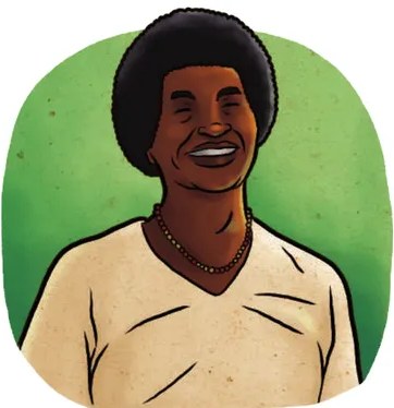 Retrato de José Mora, hombre afroecuatoriano canoso sosteniendo un objeto de madera, con leyenda 'José Mora es un arrullador de Tonchigüe'.
