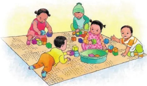 Ilustración de una docente de pie, mirando pensativamente hacia estantes o materiales (baldes, recipientes). Representa la actitud reflexiva del docente al revisar el proceso y detectar necesidades tras la implementación del contexto.