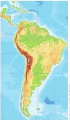 Mapa de Sudamérica destacando la cordillera de los Andes.