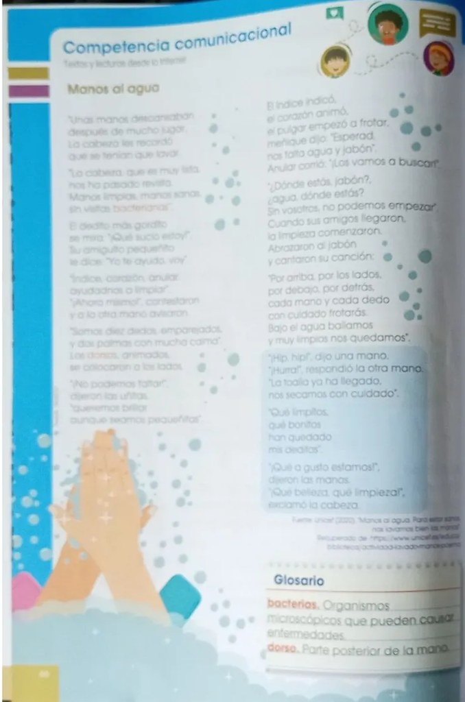 Tres íconos de personajes infantiles con burbujas de texto.