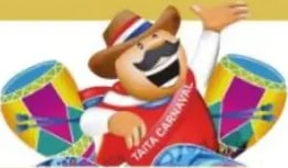 Taita Carnaval con sombrero y tambor.