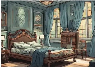 Foto de un dormitorio elegante con cama matrimonial y decoración clásica.