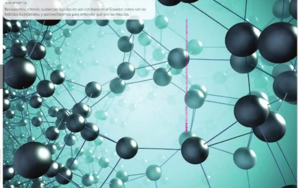 Modelo molecular en 3D con esferas oscuras y claras unidas por enlaces sobre fondo turquesa.