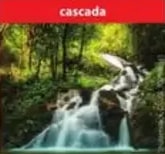 Tres fotos: cascada, niña con paraguas en la lluvia, colibrí.