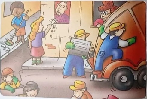 Ilustración de tráfico en calle escolar.