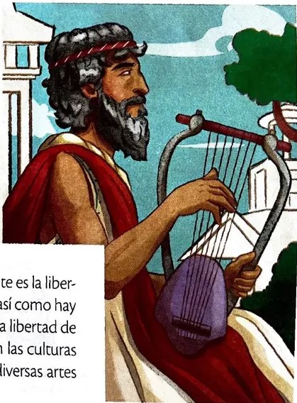 Representación de un poeta griego tocando una lira.