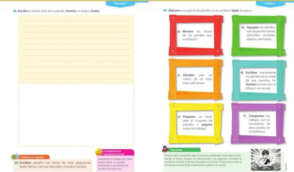 Seis marcos de madera coloridos con instrucciones a-f para la galería.