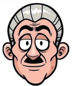 Caricatura de un hombre anciano con arrugas en el rostro.