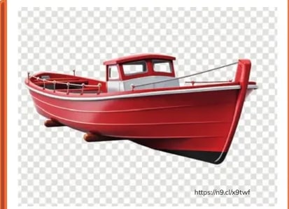 Barco rojo (visto de lado) representando un naufragio (WRECK).