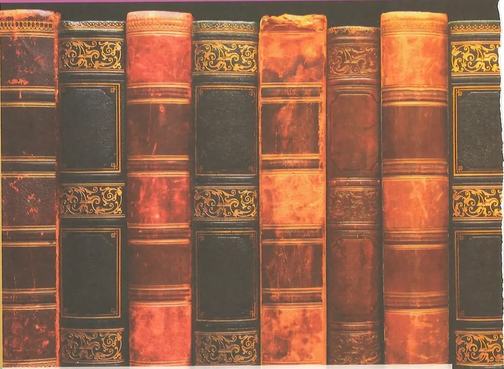 Fotografía de varios lomos de libros antiguos con cubiertas de cuero en tonos café, rojizo y negro, con ornamentaciones y letras doradas. Los libros están dispuestos verticalmente como en una biblioteca. Imagen de fondo de la portada de la Unidad 3.