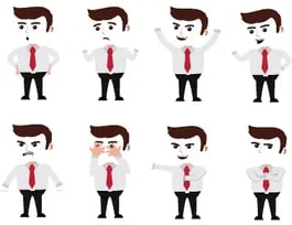 Cuadrícula de pequeños personajes mostrando distintos gestos con las manos.