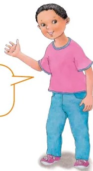 Ilustración de niño (Esteban) con polo rosado y pantalón azul, en postura de escucha activa.