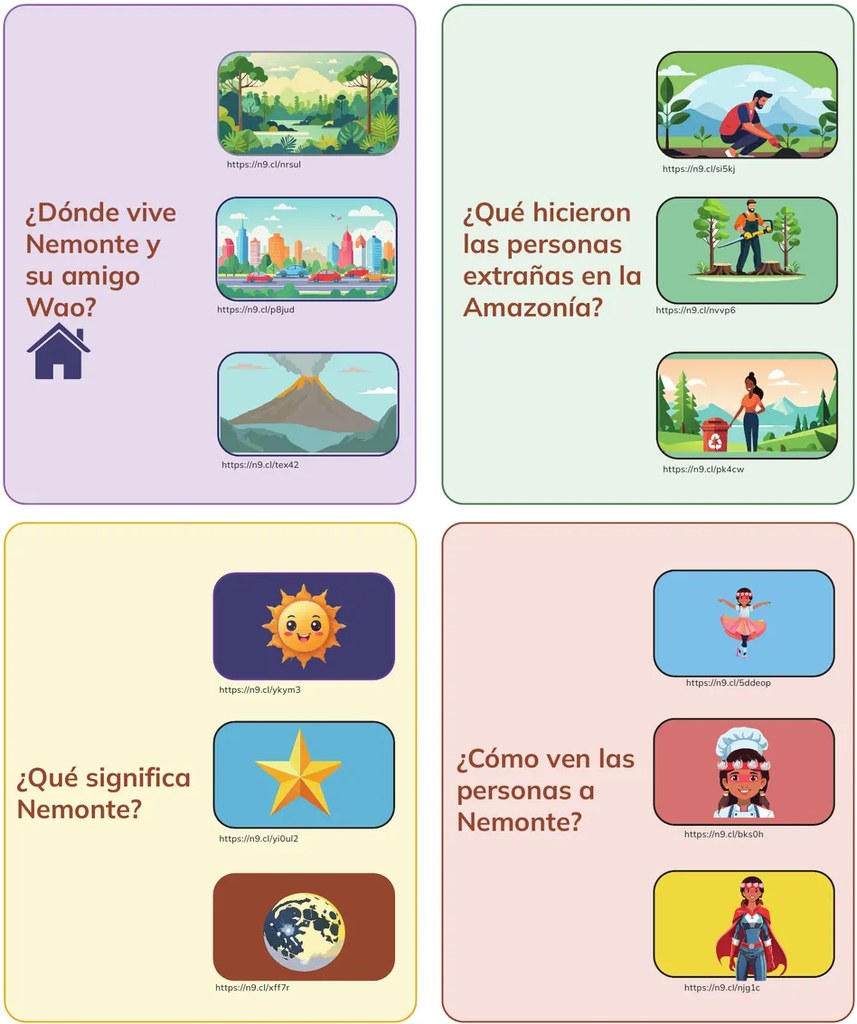Tres opciones para '¿Qué significa Nemonte?': sol, estrella y luna.