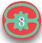 Sello redondo verde con el número '8' (paginación).