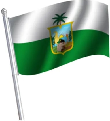 Bandera de la provincia de Esmeraldas con franja blanca y verde y el escudo provincial.