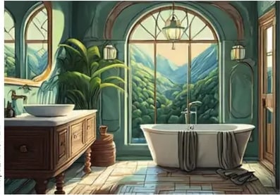 Foto de un baño con bañera moderna y ventana grande.