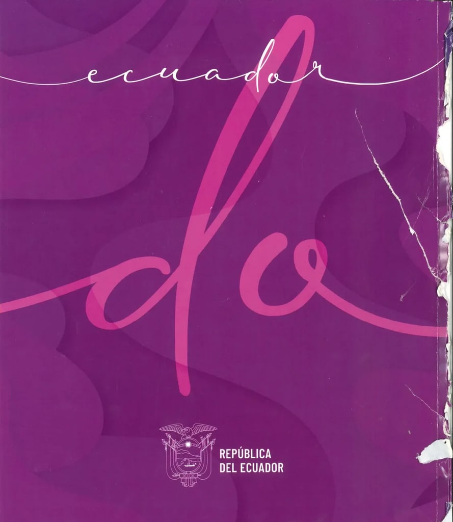 Fondo morado/magenta con la palabra 'ecuador' escrita en tipografía cursiva decorativa