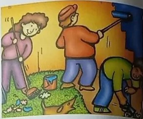 Imágenes de personas trabajando juntas en una minga rural.
