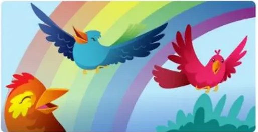 Ilustración del colibrí con plumaje brillante junto a flores y un sol sonriente.