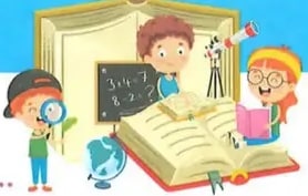 Tres imágenes con personajes: conserje, profesora, compañeros.