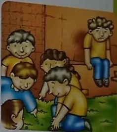 Ilustración del caso de Alex: niños en el recreo con Alex sentado solo.