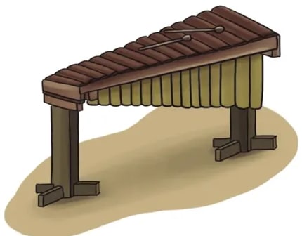 Ilustración de una marimba (instrumento de teclas de madera).