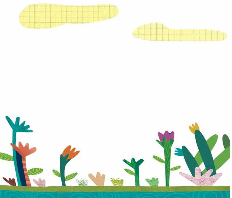 Dos formas ovaladas amarillas de textura cuadriculada que simulan nubes o piedras decorativas.