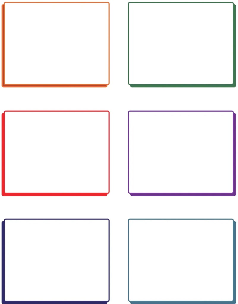 Seis recuadros vacíos con bordes de colores (naranja, verde, rojo, morado, azul marino, celeste) dispuestos en una cuadrícula 3x2, donde el estudiante dibujará.