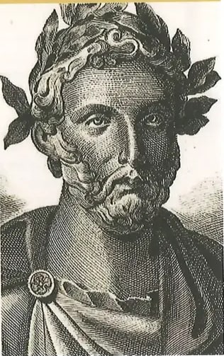 Busto de Plauto, comediante romano, con barba y mirada de perfil