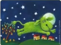 Dos imágenes punto de partida: luna verde sobre paisaje nocturno y dragón colorido con un niño-rey con sombrilla.