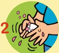 Ilustración del paso 4: manos secándose con papel toalla, numeradas con el dígito 4.