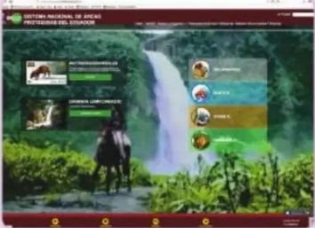 Captura del Sistema Nacional de Áreas Protegidas con foto de cascada y caballos.