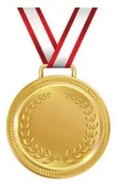 Medalla dorada con cinta roja y blanca (HONOR).