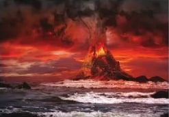 Fotografía de erupción volcánica con lava junto a Unidad 6.