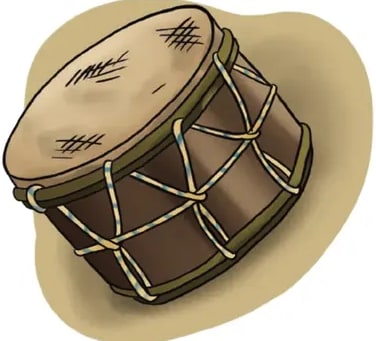 Ilustración de una bomba (tambor del Valle del Chota) con su forma cilíndrica característica.