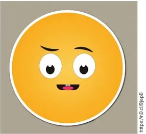 Emoji amarillo con una ceja levantada y expresión de sorpresa.